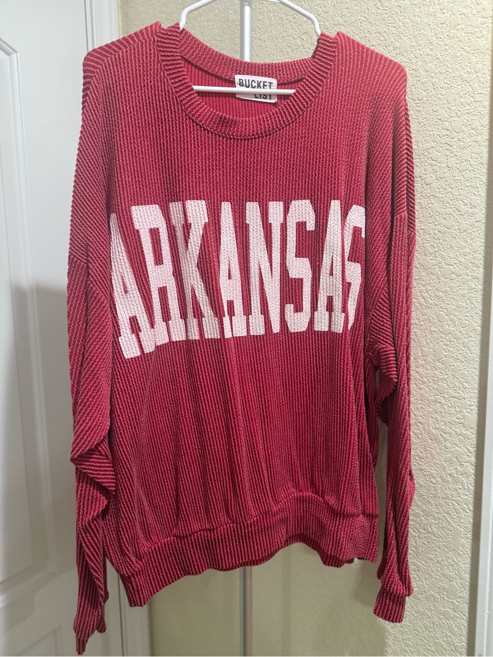 BUCKETLIST Red Crewneck Sweater with ARKANSAS Lettering